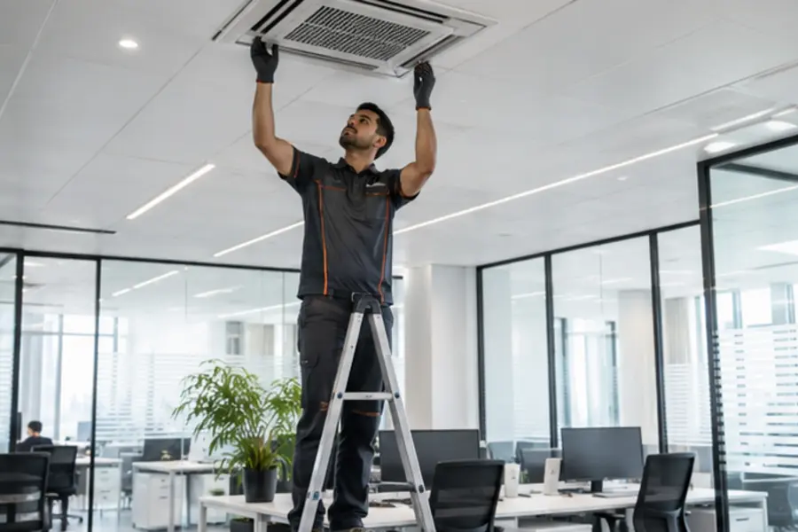 Technical team servicing a contemporary office